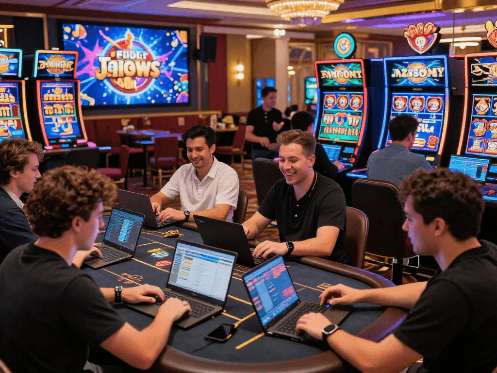 Players enjoying various games on https://mb66i.com/ at a vibrant online casino atmosphere.
